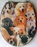 Beautiful Dog and Puppy Design Bathroom Resin Hard Toilet Seat - Standard Size