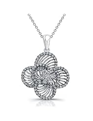 0.59 total carat Round Brilliant Cut Diamond Flower Pendant With Chain in 14k White & Rose Gold