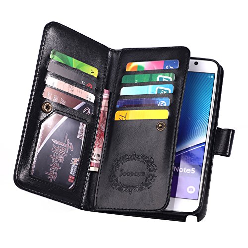 Note 5 Case, Galaxy Note 5 Case, Joopapa Galaxy Note 5 Wallet Case,Pu Leather Case Magnet Wallet Credit Card Holder Flip Cover Case Built-in 9 Card Slots & Stand Case for Samsung Galaxy Note 5 (Black)