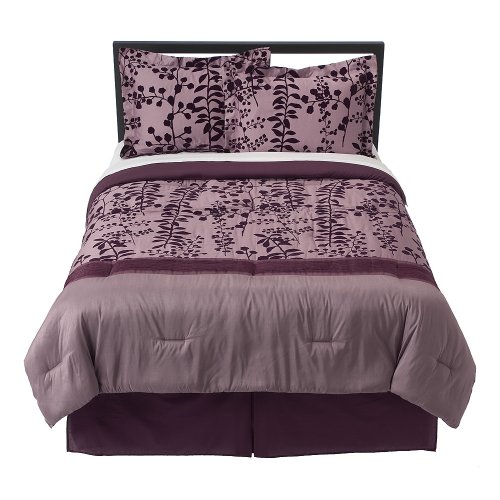 Home Purple Flocked Comforter Set - Queen