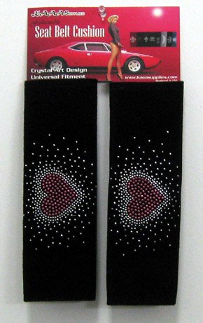Sweet Heart Red Pair Shoulder Seat Belt Pad Crystals Studded Rhinestone Car Truck SUV