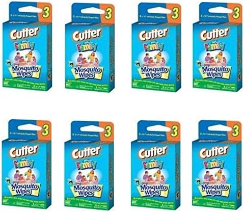 Cutter All Family 6x7 in DEET Mosquito Wipes Convenience Pack, 3pcs/pack x 8 pack