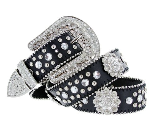 Ladies Fashion Studded Western Crystal Berry Rhinestone Bling Cowgirl Leather Belt