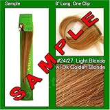 #24/27 Light Blonde with Dark Golden Blonde Highlights, 6 Inch Sample of Clip on in Human Hair Extensions Set