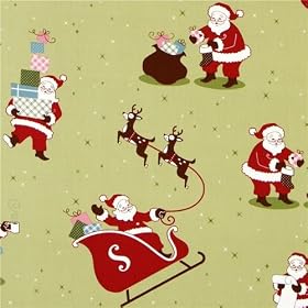verte de Santa Claus rennes de tissu par Robert Kaufman (vendus par multiples de 0,5 m�tres)