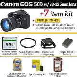Canon EOS 50D 15.1MP W/28-135mm Zoom Lens Digital SLR Camera 2807B005 + 8GB Memory + Extra BP511 Battery + Pro SLR Gadget Case & ButterflyPhoto Package