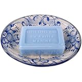 Soap Dish + Ocean Breeze shea butter soap (100 g 3.5 oz): Portuguese hand painted original soap dish from Portugal