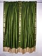 2 Olive Green Golden Border Art Silk Sari Curtains Window Treatment 84"