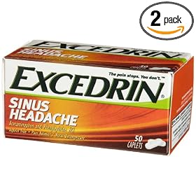 Excedrin Pain Reliever, Sinus Headache, 50-Count Caplets (Pack of 2)