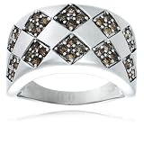 Sterling Silver Brown Diamond Checkered Ring