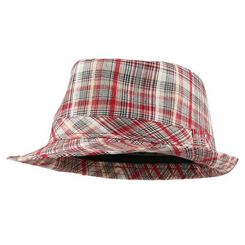 Cotton Plaid Fedora Hat - Red W20S67A