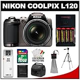 Nikon Coolpix L120 14.1 MP Digital Camera (Bronze) with 16GB Card + Batteri ....
