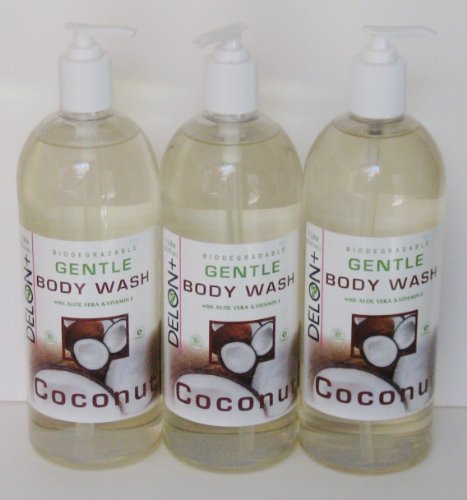 DELON Coconut Gentle Body Wash with Aloe Vera 1 Liter (3-Pack)
