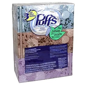 Puffs Plus Lotion Facial Tissues, White, Unscented, 3 Decorative Boxes, 144 Two-Ply Tissues per Box