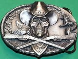 F1 Western Skeleton Cowboy Rifles Belt Buckle