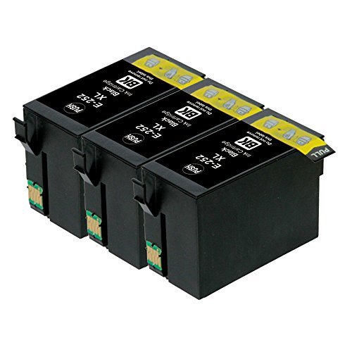 TS 3 Blacks T252XL Remanufactured compatible ink cartridges for EPSON T252 T254 (3 High Yield BLACKS) WorkForce WF-3620, WorkForce WF-3640, WorkForce WF-7610, WorkForce WF-7620