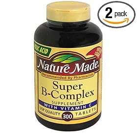 Nature Made Super B-Complex Supplement Tablets with Vitamin C, 300-Count Bottles (Pack of 2)