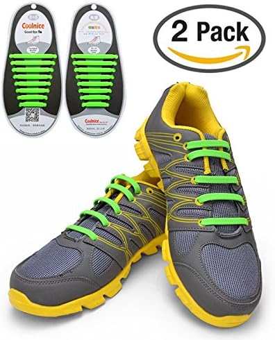 FOTENG 2 Set No Tie Shoelaces for Kids and Adults, Waterproof Silicon Flat Elastic Athletic Running Shoe Laces with Multicolor for Sneaker Boots Board Shoes and Casual Shoes (Adult Size Green)
