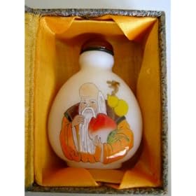 Chinese Enamel Glass Snuff Bottle : Longevity God