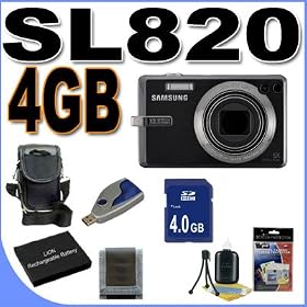 Samsung SL820 12MP Digital Camera w/5x Optical Zoom (Black) BigVALUEInc Accessory Saver 4GB SLB-10A Battery Bundle