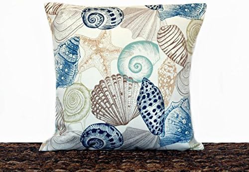 Seashells Starfish Pillow Cover Navy Blue Brown Tan Beige Aqua Lime Green 18x18