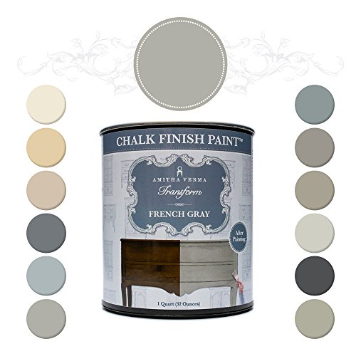 Chalk Finish Paint by Amitha Verma, No Prep, One Coat, Fast Drying | DIY Makeover for Cabinets, Furniture & More, 1 Quart (French Gray)