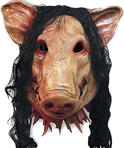CosyT Halloween 3D Creery Party Mask Pig Scary Head Mask With Hair