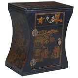 Handmade Oriental Furniture - 24" Antique Style Black Leather Hourglass End Table