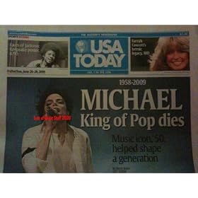 USA Today Michael Jackson King of Pop Dies June 26, 2009
