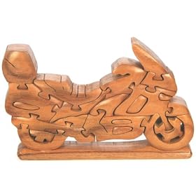 Handcrafted 3-D Wooden Puzzle - Motorbike. Fun for all the family brain teaser!