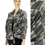 Exquisite scarf - Jacquard Panda pashmina woven Fashion scarf / shawl w/ fringe- Gray Exquisite scarf - Jacquard Panda pashmina woven Fashion scarf / shawl w/ fringe- Gray