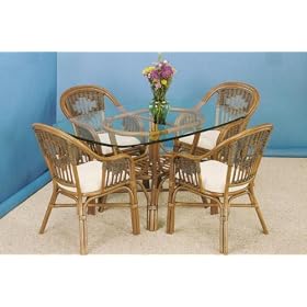 Malibu 5 Piece Wicker Dining Room Set with 42 x 62 Bevel Glass by Malibu