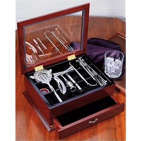 12 Pc. Bar Set With Wooden Chest And Drawer by Lunt Silversmiths by Lunt