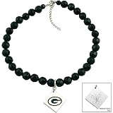 Touch By Alyssa Milano Green Bay Packers Black Glass Bead Metal Logo Pendant