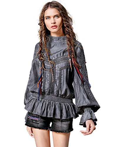 (アートカー)Artka オリジナルデザイン レデイーズレトロ調パッチワークデニムブラウス SN10062C