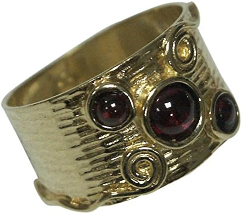 Amazing red garnet 14k gold plated ring artisan stone fashion inlay size 4