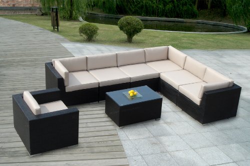 Genuine Ohana Outdoor Patio Sofa Sectional Wicker Furniture 8pc Couch Set with Free Patio Cover