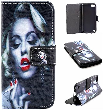 iPod Touch 5 Case, Hongqing Shop Slim Fit Stand Hybrid Shockproof Scratch Impact Resistant Premium PU Leather Wallet Flip Cover Case Built-in Card Slots Cash Pocket Magnetic Closure (Smoking Girl)