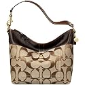 AUTHENTIC COACH SIGNATURE STRIPE LARGE SHOULDER BAG 11689 (Khaki/Mahogany)