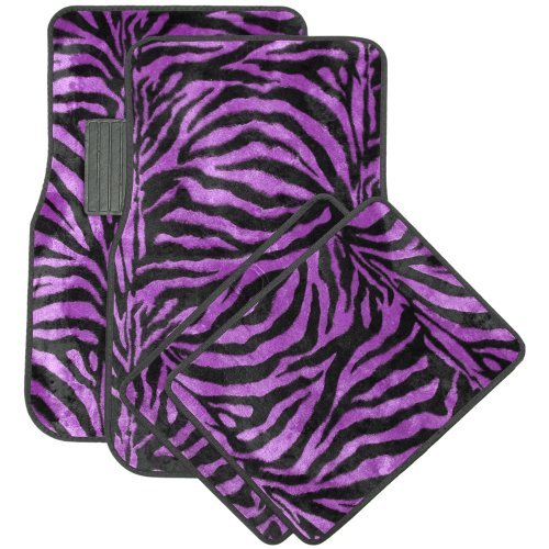 Oxgord Front & Back Seat Zebra/Tiger Stripe Carpet Mats for for Car/Truck/Van/SUV, Purple & Black