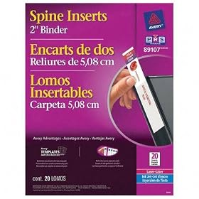 Avery Dennison Binder Spine Inserts - 2 - 20 Inserts - Spine Insert - White by