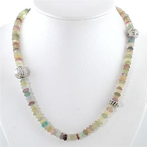 Faceted Pastel Fluorite Gemstone and Hills Tribe Sterling Silver Beads with Swirls Necklace 19" Length, #8598