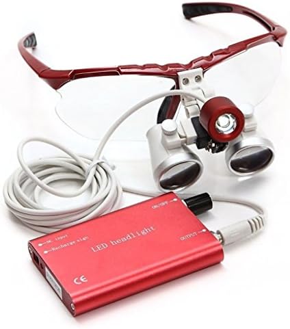 Chericare Dental Surgical Medical Binocular Loupes + LED Head Light Lamp 3.5X 320mm Red + Aluminum Box