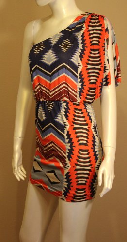 Juniors One Shoulder Rayon Print Summer Casual Dress