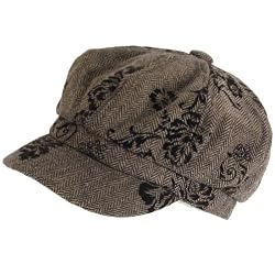 HERRINGBONE NEWSBOY GATSBY DRIVER CAP HAT * BROWN PRINT * Small / Medium