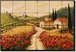 Red Poppy Road by Joanne Margosian - Artwork On Tile Tumbled Marble Mural 16" x 24" Kitchen Shower Backsplash