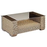 Reformation New Solid Cane Glass Top Wood Storage Coffee Table