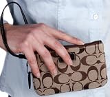 COACH Signature Skinny Small Wristlet Clutch Purse Handbag Khaki/Mahogany
