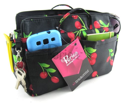 Periea Handbag Organiser 12 Compartments+FREE Key Clip - Black Flower- Ria