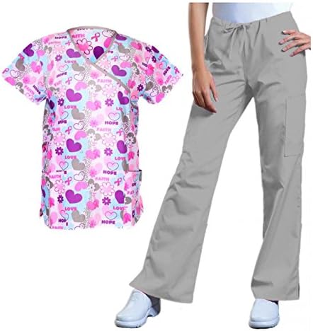 G Med Women's Pink Hearts Valentines Printed Medical Scrub Top(TOP-MED,GRY-M)